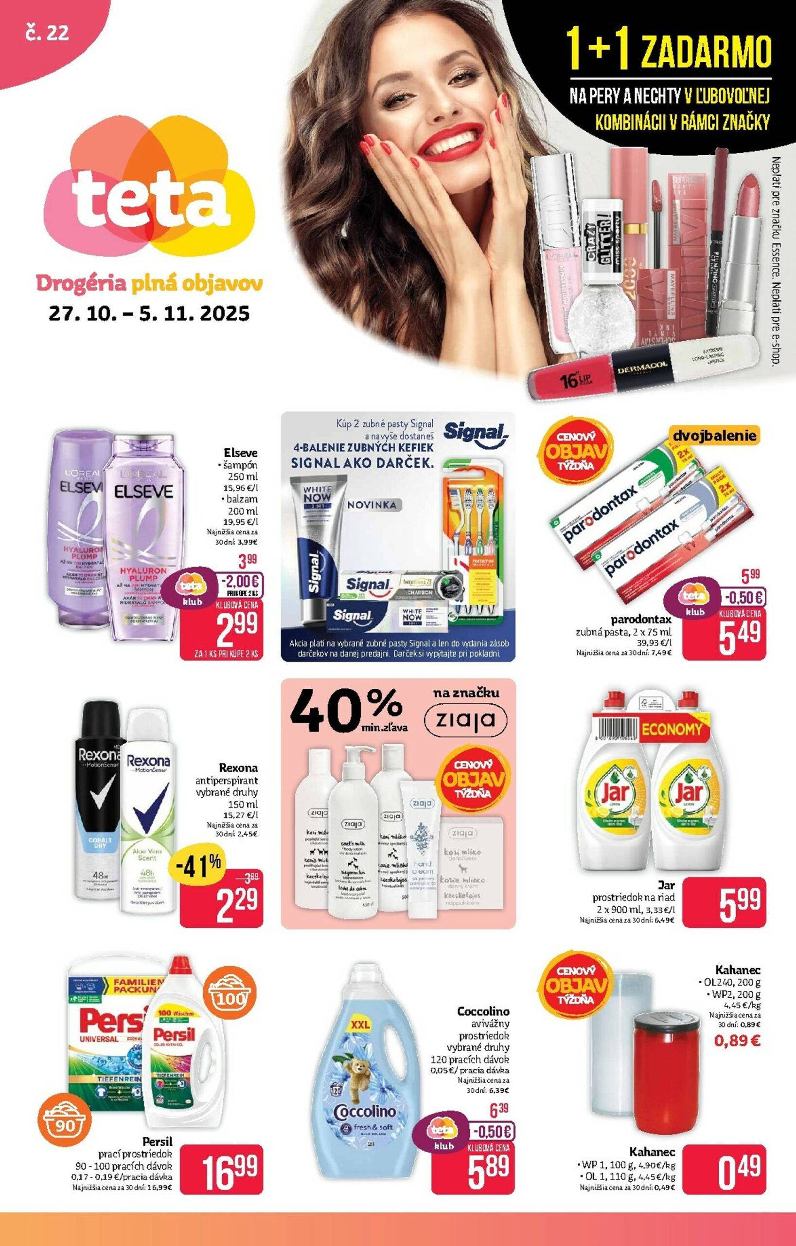 Page 1 of Aktuálny teta-drogerie leták platný od pondelka 27.10 do 05.11