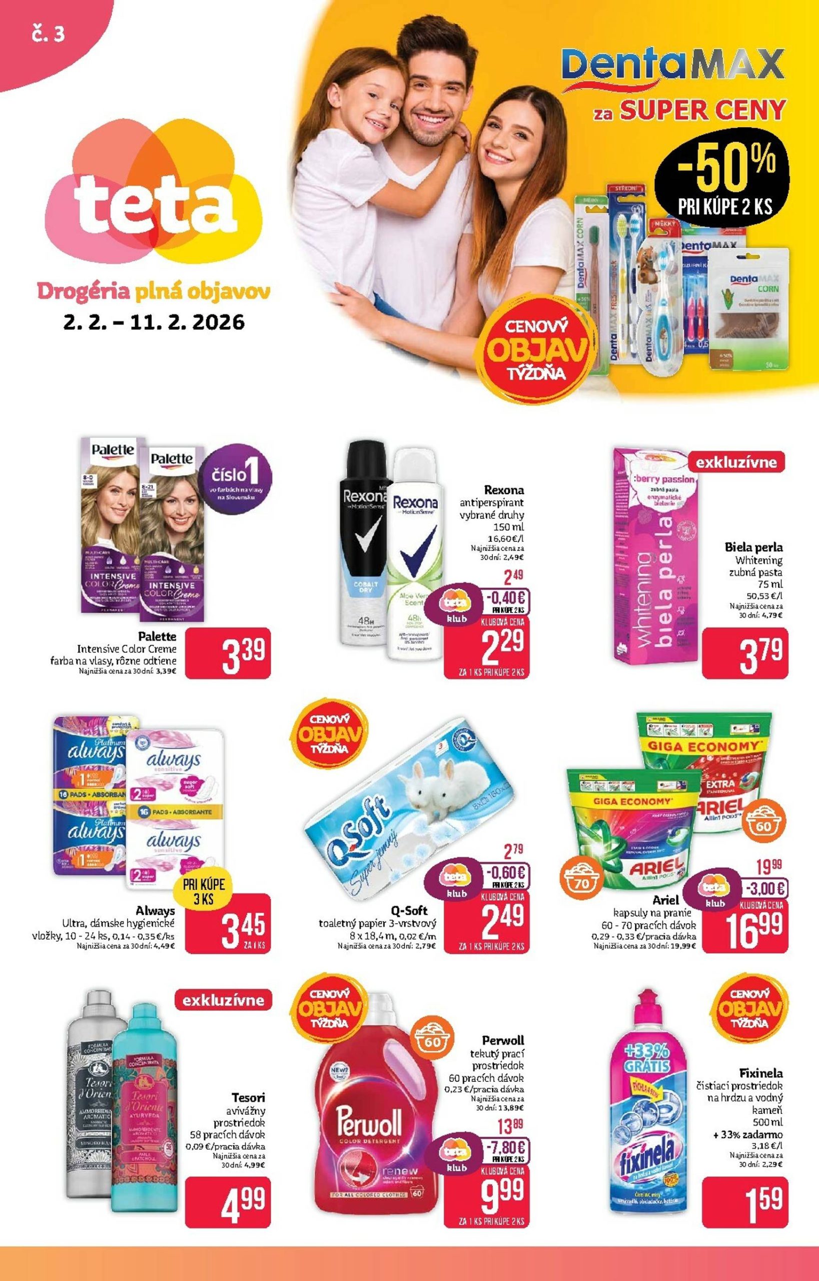 Page 1 of Aktuálny teta-drogerie leták platný od pondelka 02.02 do 11.02